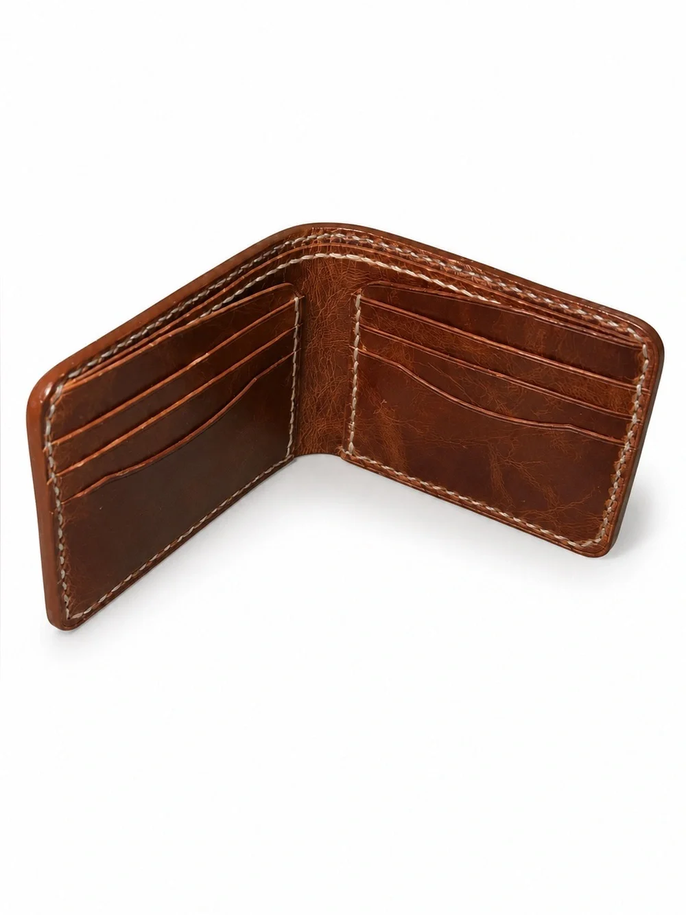 Hand-Tooled Leather Bifold Wallet Basketweave Design Brown